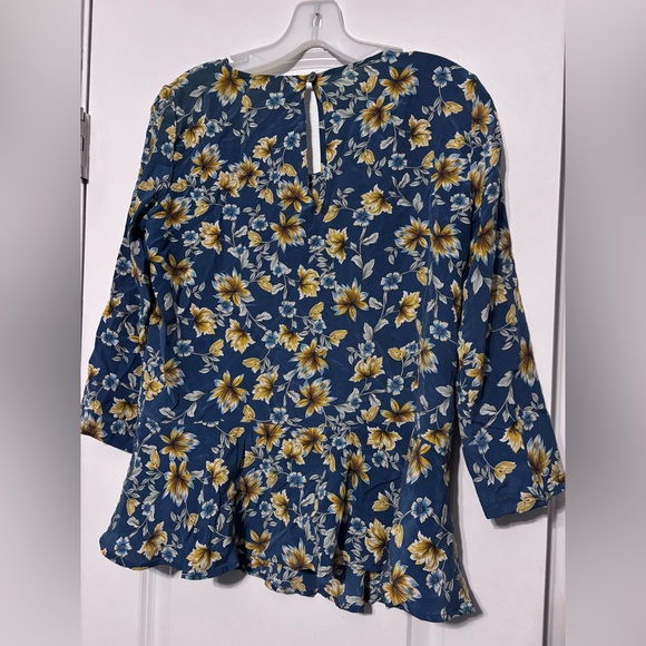 Amour Vert Teal Tunic with Yellow Floral Print Small 100% Silk - Picture 6 of 6